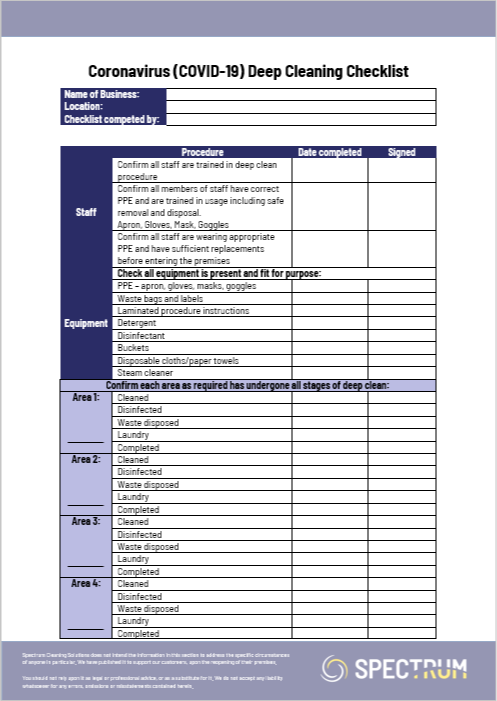 Spectrum Coronavirus Deep Cleaning Checklist Document